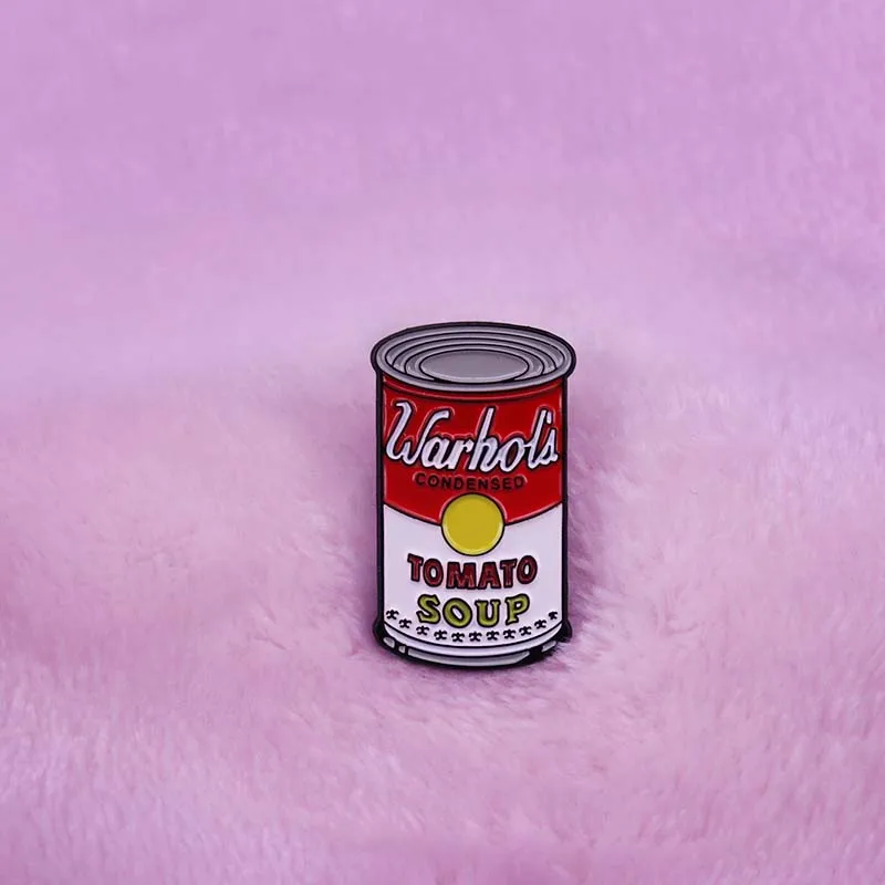 Warhol Campbell&rsquo Soup Cans Brooch Show your pride for your favorite artwork with this enamel and brass pin jewelry