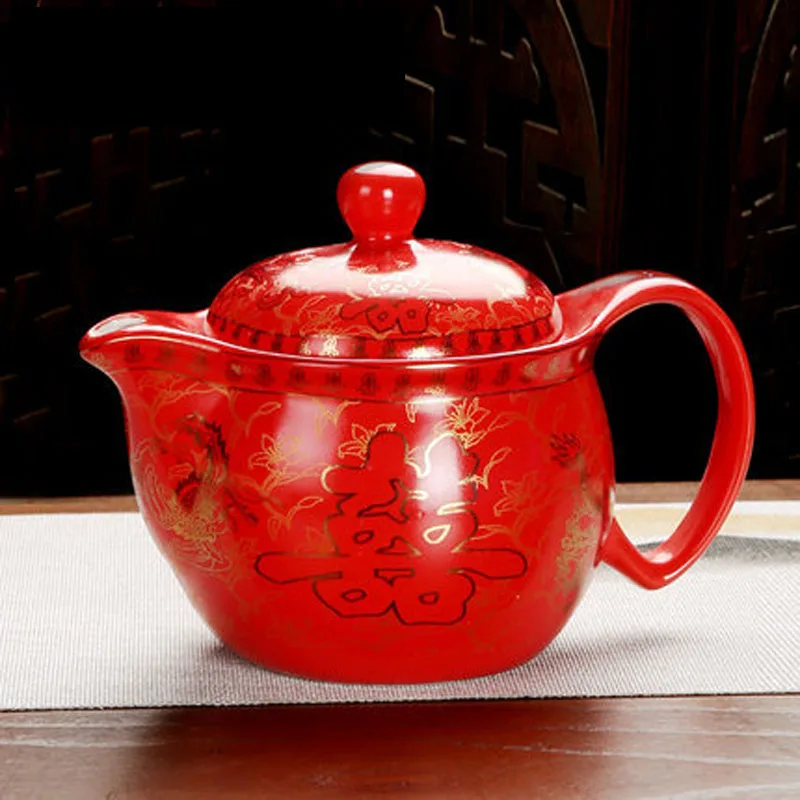 

Double Happiness Ceramic Teapot, Tea Infuser, Kettle with Filter, Kung Fu, Da Hong Kong Tea Set, Chinese Wedding, 350ml