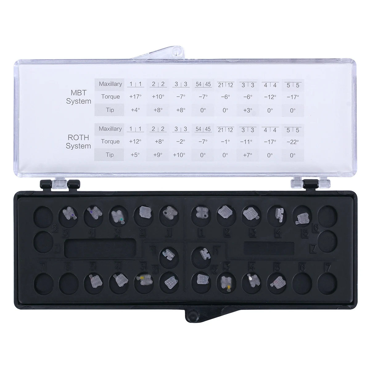 20 Stück AZDENT Zahnspangen Keramik-Orthodontie-Brackets mit Netzbasis, transparent, Roth MBT 0.022/0.018, mit Haken 345, Zahnmedizinisches Werkzeug – Detail 2