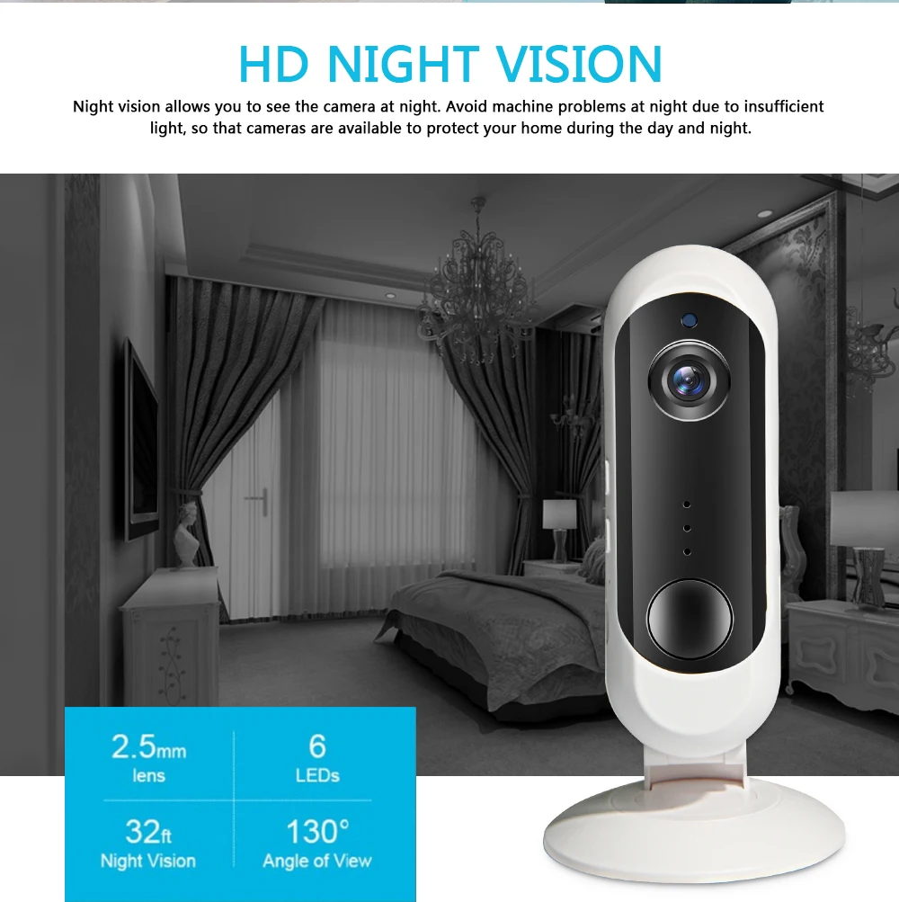 Surveillance Camera Battery IP Camera WiFi Rechargeable Security Low Power 1080P HD Wireless Home IR Night Vision Alarm Audio