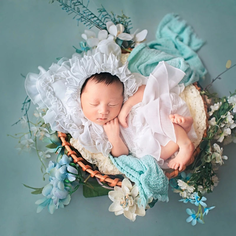 5 Pcs Newborn Photography Props Baby Lace Cute Romper Dress Hat Pillow Shorts Shoes Set Soft Cotton Bodysuit Jumpsuit