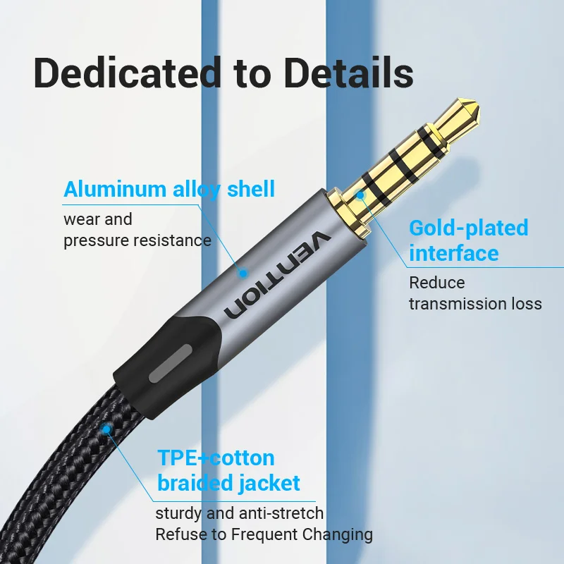 Vention Jack 3.5 Aux Cable Male to Male 3.5 mm Jack HiFi Audio Cable for Guitar Car Microphone Headphone Speaker Cable Aux Cord