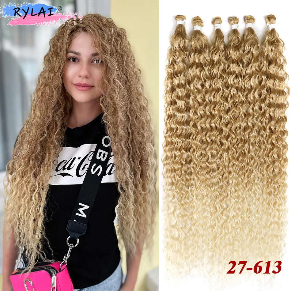 Afro mechones de pelo rizado, extensión de trenzas onduladas de agua, de 300g tejido sintético, cabeza completa de 26-30 pulgadas, Ins Trends Anjo Plus Fashion