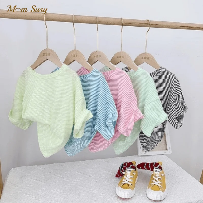 

Fashion Baby Girl Boy Stripe T-Shirt Infant Toddler Child Cotton Tshirt Short Sleeve Round Neck Tee Top Candy Color 1-5Y