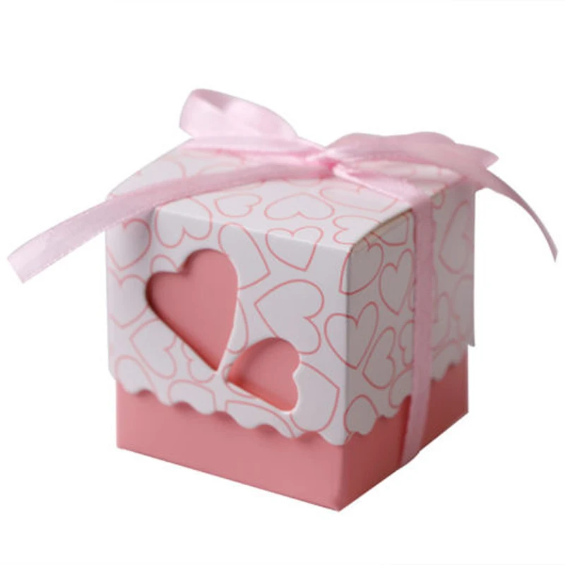 

50/100Pcs Love Heart Candy Boxes Wedding Favor Party Gift Boxes With Ribbons Gift Box