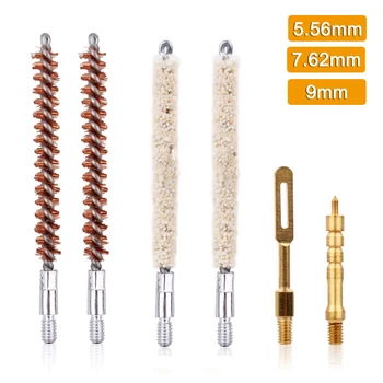 6 pçs/set kit de limpeza arma universal furo escovas limpador 7.62/5.56/9mm pistola rifle limpeza escova ferramenta pistola acessórios