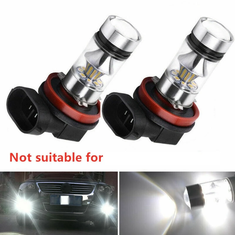 2X H8 H11 H16 6000K White 100W High Power LED Fog Light Driving Bulb DRL