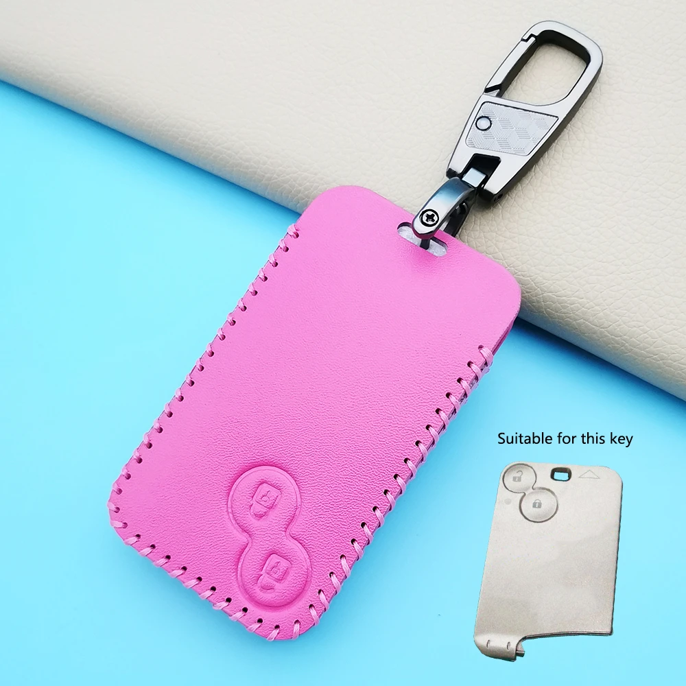 100% Leather Car Key Case Keychain Protector Holder Accessories for Renault Laguna 2 Buttons Smart Remote Fob Shell Cover