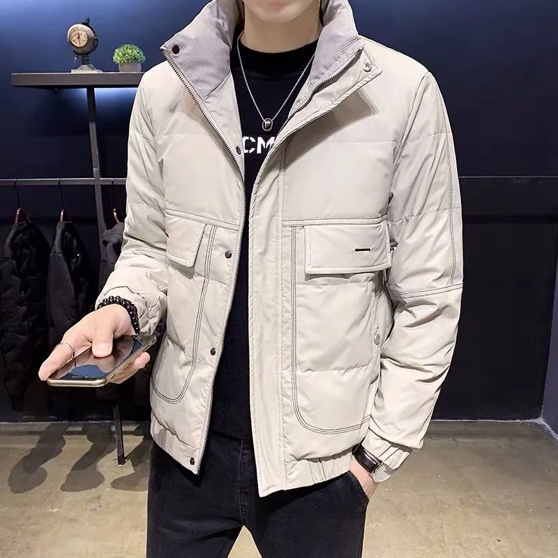 ฤดูหนาว2022ใหม่แฟชั่นฝ้ายผู้ชาย PU หนัง Coats Casual Slim เสื้อแจ็คเก็ตผู้ชาย Warm Parka Mens หนาแจ็คเก็ต B613