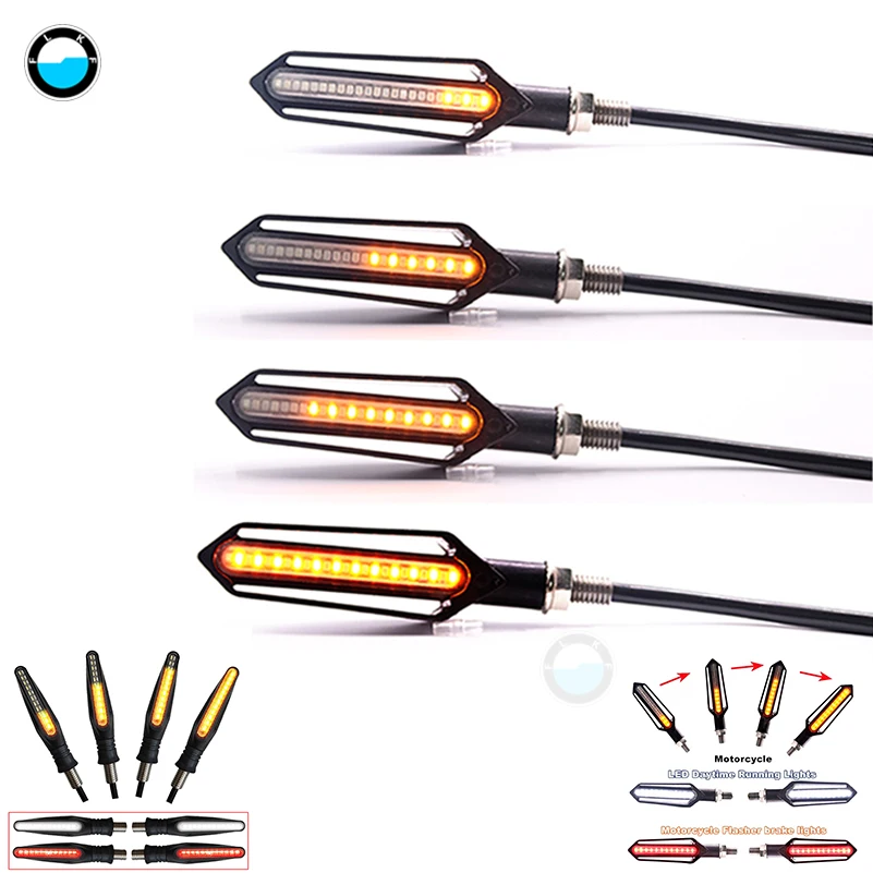 4X LED Motorcycle Turn Signals Flowing Water Tail Light Motorcycles Flashing motorcycle turn signal Indicato 