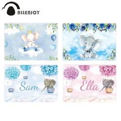 Allenjoy Elephant Background Baby Shower Birthday Blue Sky Flower Balloon Photography Backdrop Newborn Party Photocall Banner