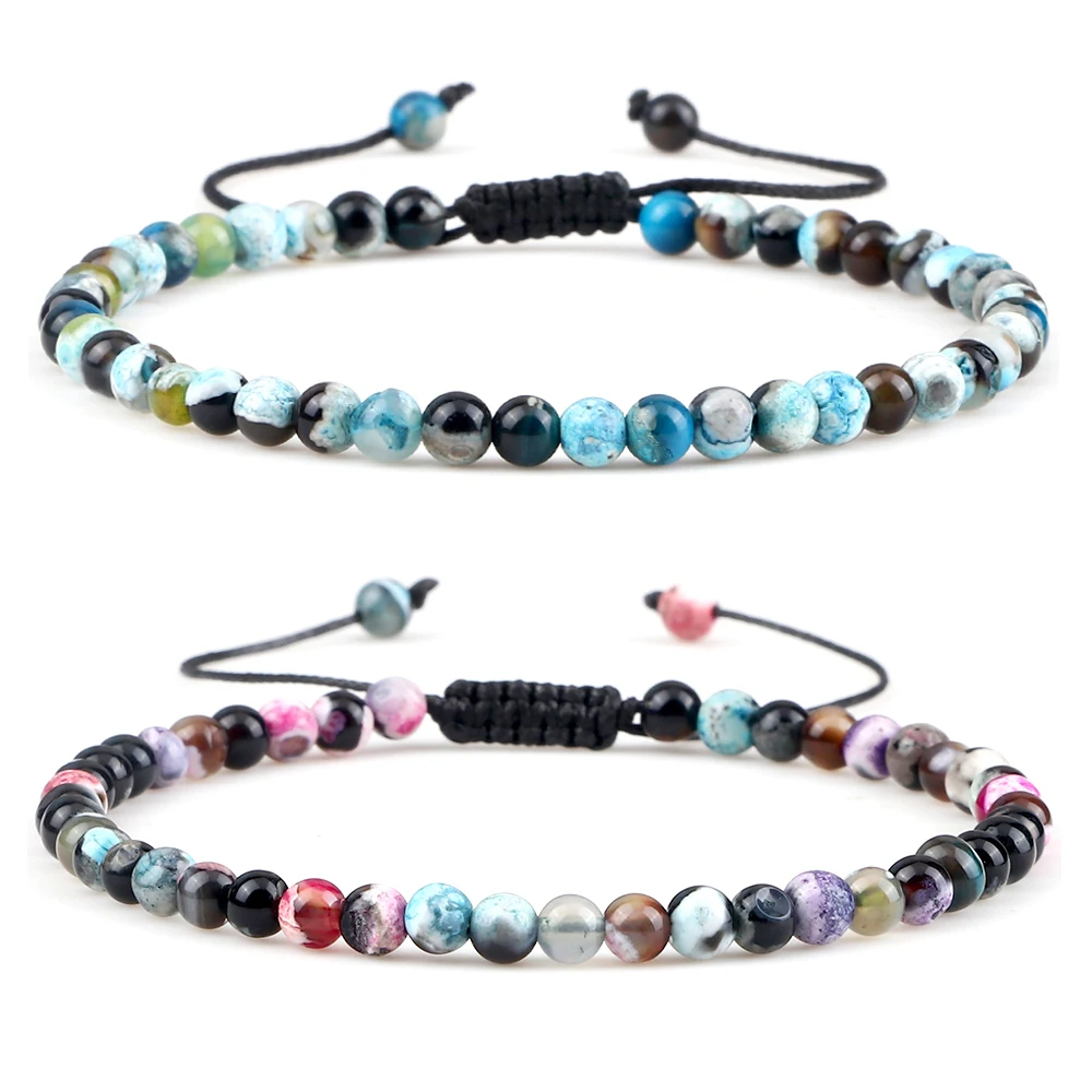 4mm Natural Mini Beads Bracelets for Women Men Round Agates Onyx Stone Yoga Braided Bracelet Elastic Charm Bangle Prayer Jewelry