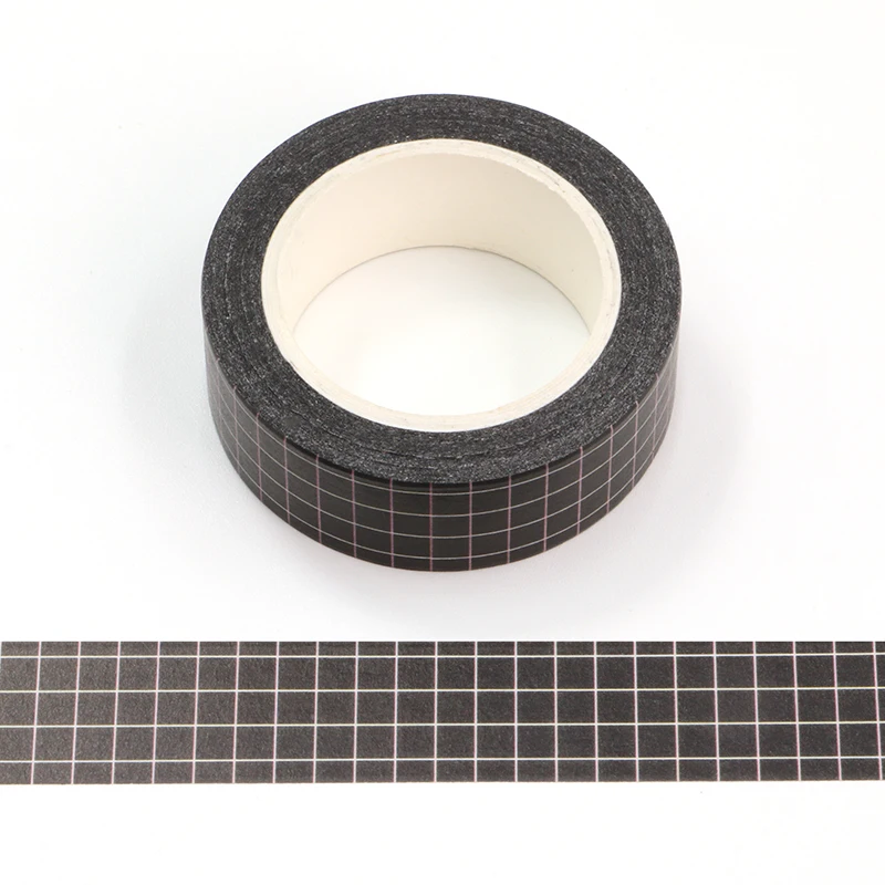 NEW 1PC. Decorative Black Plaid Washi Tape DIY Scrapbooking Planner Adhesive Masking Tape Cute Stationery