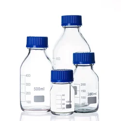 Tampa de parafuso azul 50ml-2000ml, reagente de vidro para utensílios de laboratório suprimentos médicos garrafa de reagente de vidro de laboratório