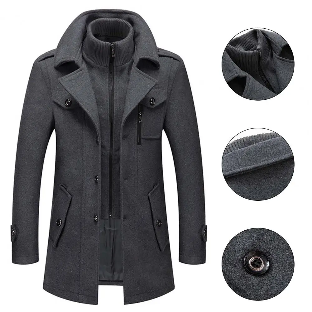 Long Wool Men Coat Winter Warm Wool Blend Coat Men Oversized Thick Overcoats Topcoat Mens Jackets Coats With Adjustable Vest