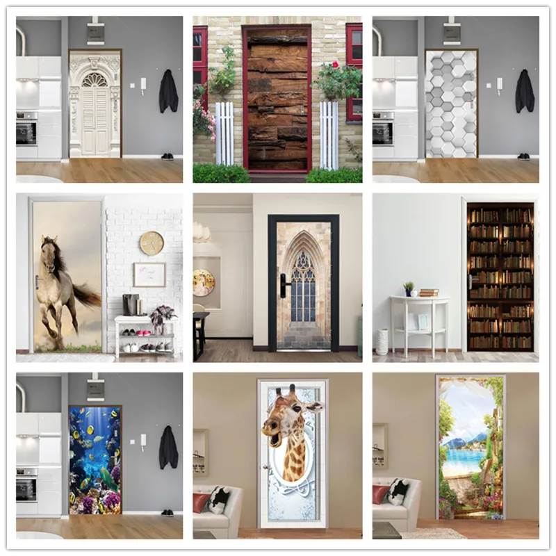 European Modern Home Design Door Poster Waterproof PVC Wallpaper Self Adhesive DIY Decor Sticker On The Door Living Room Bedroom