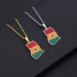 Stainless Steel Africa Ghana Map Flag Pendant Necklace Men Women Gold Silver Color African Jewelry Gift