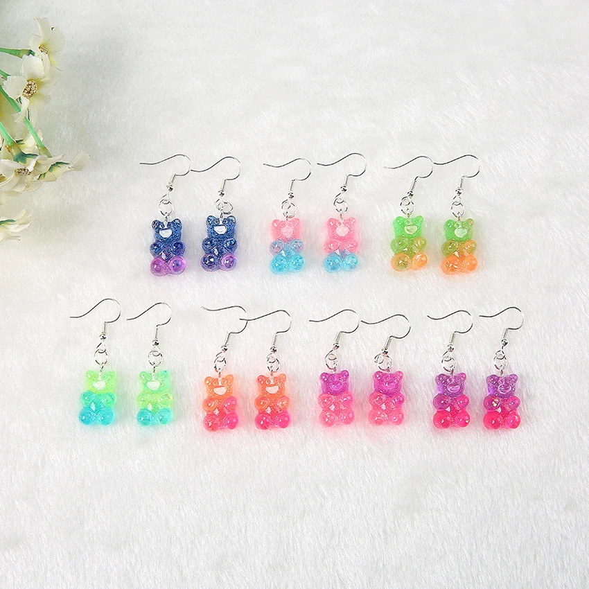 1pair 20*13mm Fashion Craft Resin glitter colorful gummy bear Drop Earrings For Women Japan/Korean Fashion Jewelry Wholesale