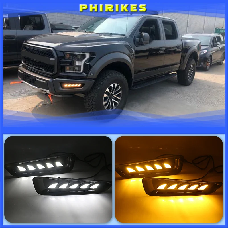 

car 1Set DRL Daytime Running Light Daylight Fog Lights For Ford F150 Raptor SVT 2016 2017 2018 With Turn Signal Lamp