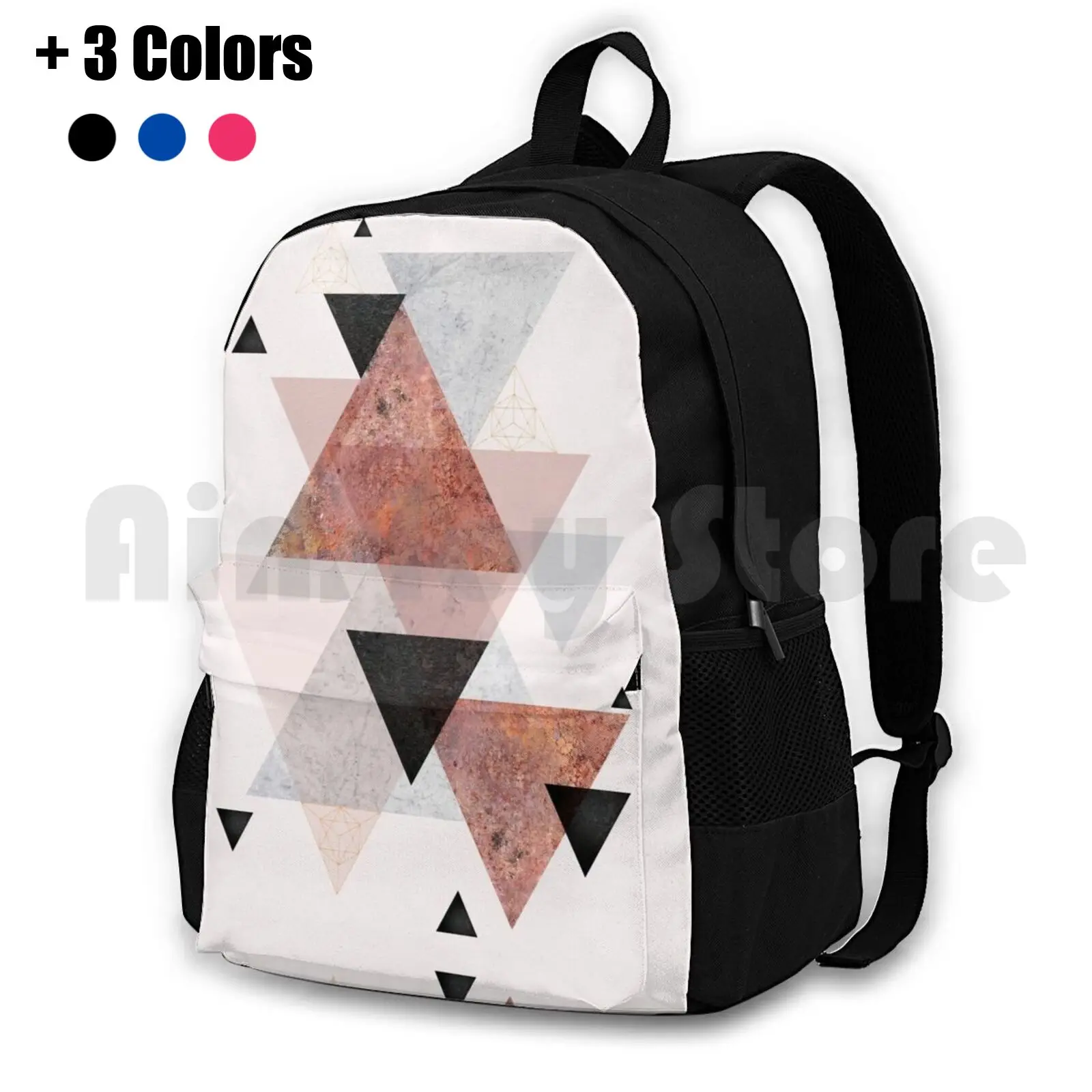 Geometric Arrangement In Blush , Rose Gold And Black Outdoor Hiking Backpack Waterproof Camping Travel Geometric Scandinavian