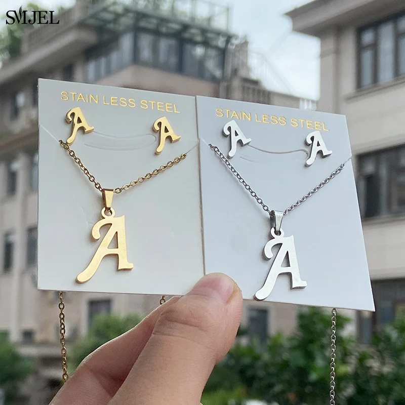 Stainless Steel A-Z Alphabet Initial Necklace for Women Men Personalize Jewelry 26 Letter Necklace Collier Pendientes 2024