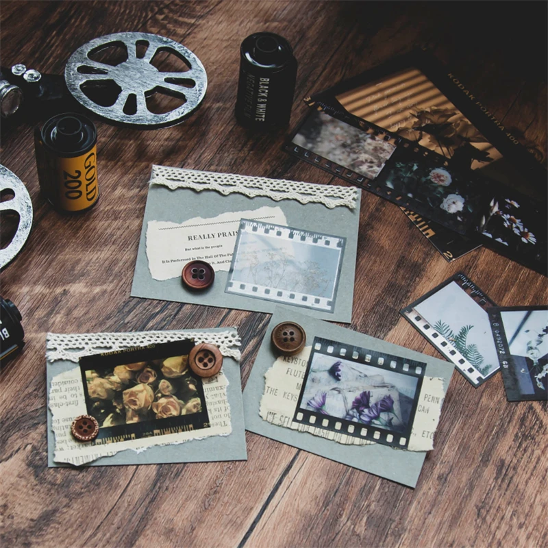 30 Pcs PET INS Style Vintage Film Flower Scrapbooking Journal Decorative Label Stickers Diary Stationery Album Stickers
