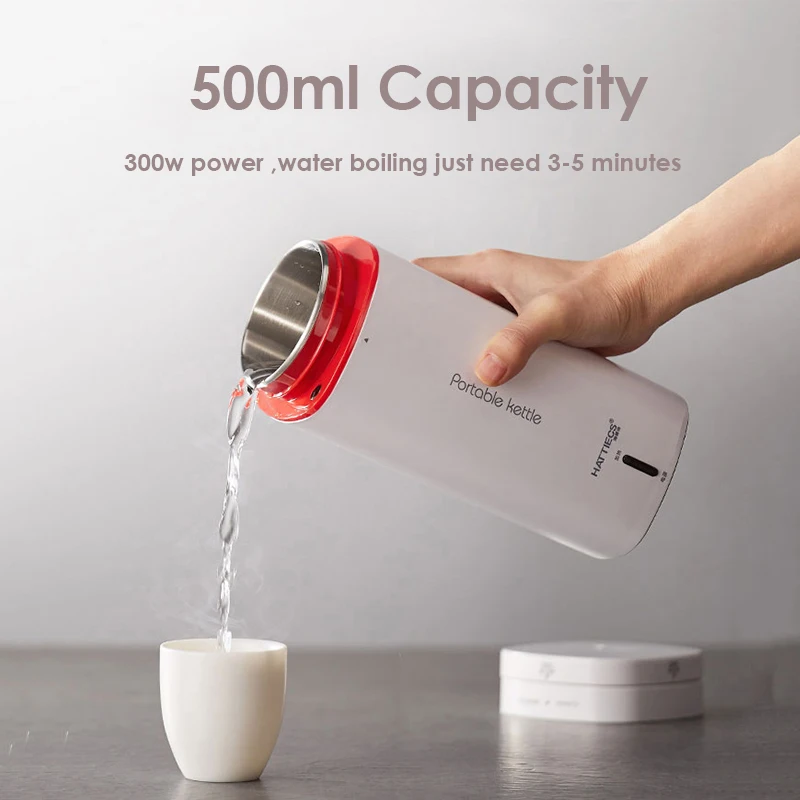 500ML Portable Electric Kettle 220V Electric Water Bottle Fast Boiling Boiler For Outdoor Traveling Stainless Steel Material