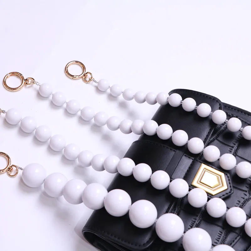 14mm 18m 28mm Bead  Super Chic Lady Resin Colored White Bead Handbag Strap Girls Fashion Big Size Pearl Wristlet Purse Belt