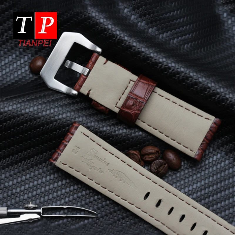 High Quality Crocodile skin 22mm watch band for Panerai 441 24mm 26mm watch strap black brown genuine leather bracelet men‘s’