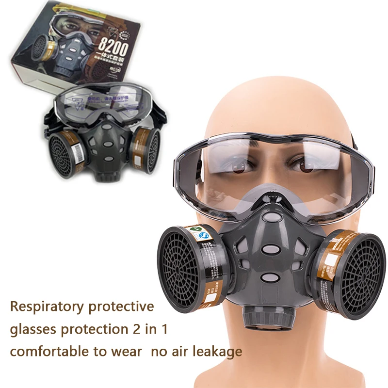 Full Face Gas Mask With Safety Glasse Spray Paint Chemical Pesticide Decoration Formaldehyde  Anti-Dust With Filter Respirator