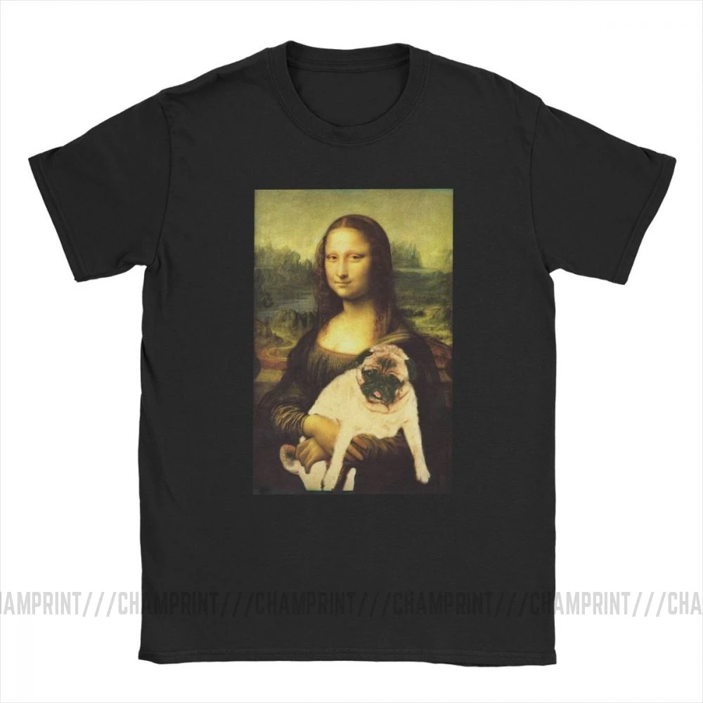 Man T Shirts Mona Lisa T-Shirts Pug Dark Lord  Tee Shirt Vintage Joconde Short Sleeves Round Neck clothing Cotton Normal