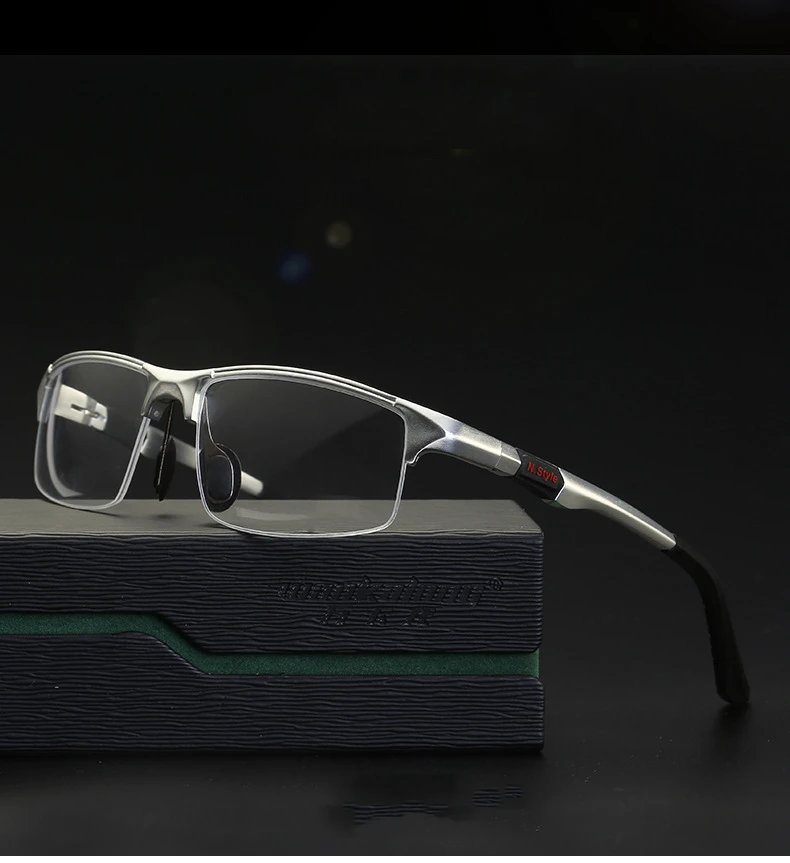 YIMARUILI Halbrahmen-Sportbrillengestell, ultraleichtes Aluminium-Magnesium-Material, optisches Brillengestell für Herren, Y3121 – Detail 1