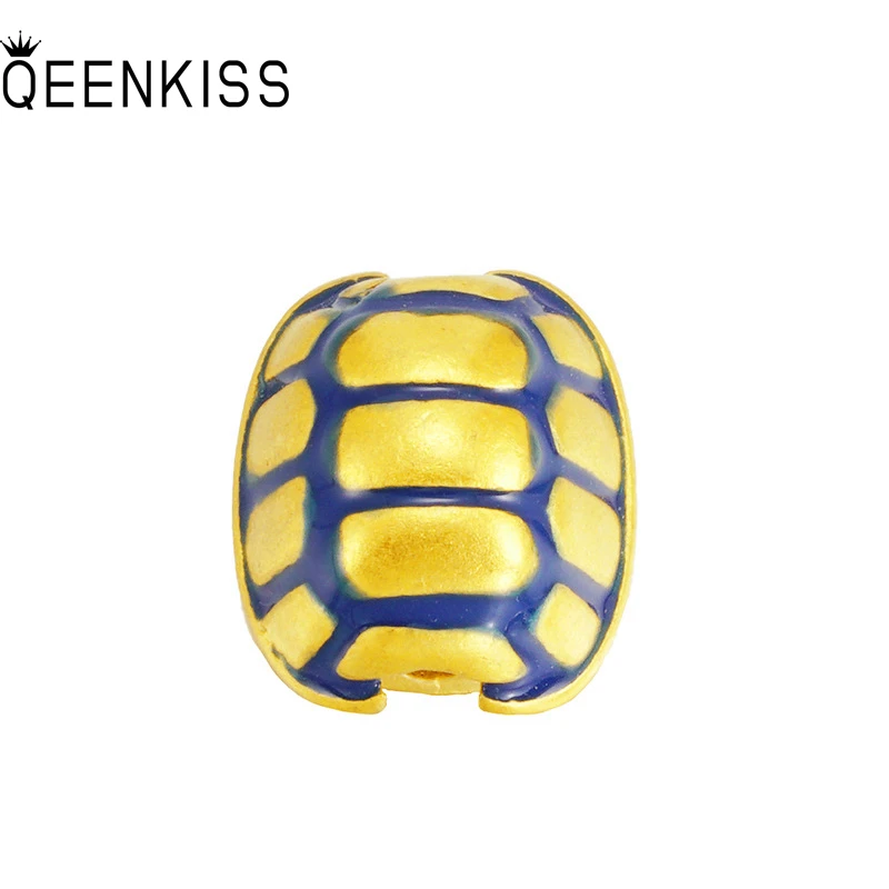 QEENKISS PT585 Fine Jewelry Wholesale Fashion Hot Woman Girl Birthday Wedding Gift Longevity Turtle 24KT Gold DIY Bracelet Bead