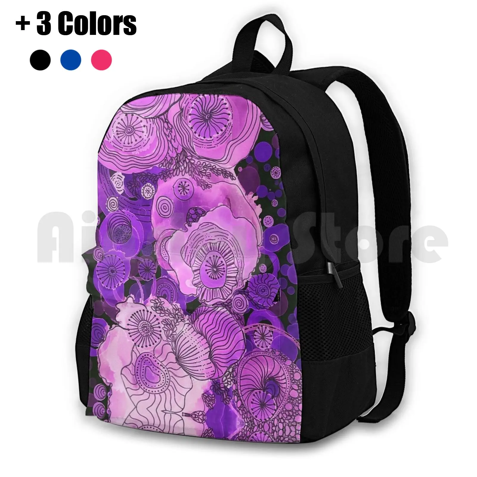 Purple Doodle At Dusk Outdoor Hiking Backpack Waterproof Camping Travel Lois Gardiner Painturartout Purple Mauve Abstract Black