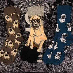 Q Adult Crew Cotton Socks Blue Dog Paws Claws Pet 2021 New Street Fashion Tide Sad Pug Bulldog Unisex Winter Happy Summer Funny