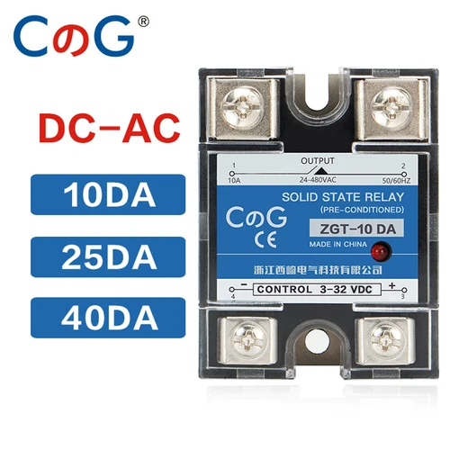 Disipador de calor CA monofásico CG 10A 25A 40A DA, Control CC, 220V a 3-32VDC SSR-10DA 25DA 40DA, cubierta de plástico, relé de estado sólido