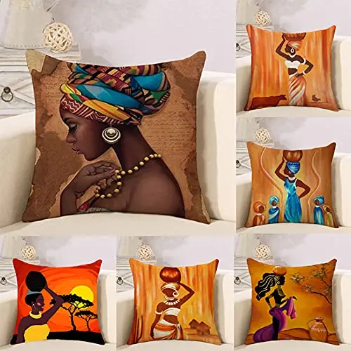 Painted African women linen pillowcase sofa cushion cover home decoration can be customized for you 40x40 50x50 60x60 45x45