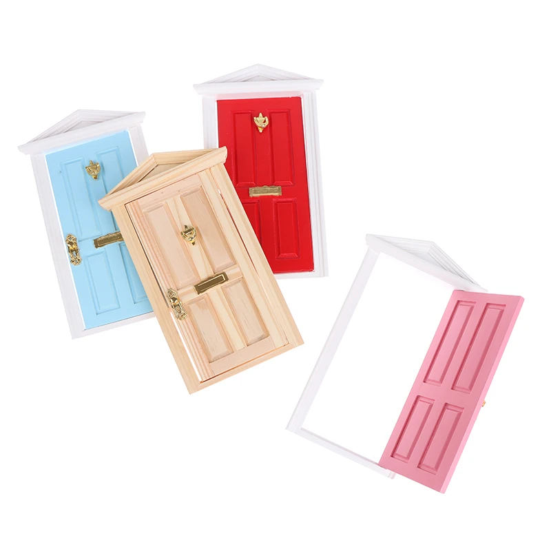 1 Stuks 1/12 Schaal Poppenhuis Miniatuur Houten 4 Panel Deur Met Hardware Voor Kinderen Diy Meubels Speelgoed