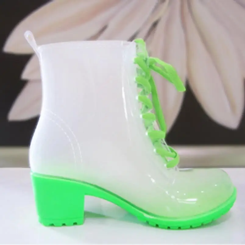Fashion High-heeled Short Rainboots,Women\'s Non-slip Waterproof Shoes,Adult Water Boot,Rubber Shoe,Transparent Candy Colors,
