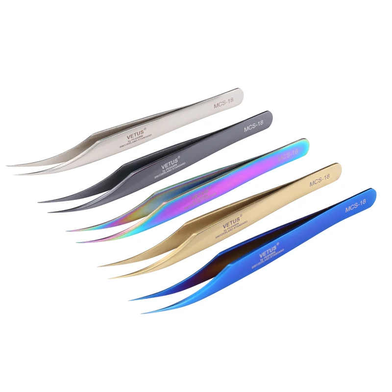 Vetus MCS-18 Electronics Industrial Colorful Tweezers Curved Tip High Hardness Precision Stainless Steel Pinça Phone Repair Tool