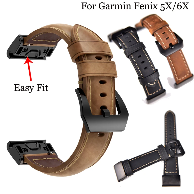 

26 мм кожаный ремешок для Garmin Fenix 5x 5X Plus 6X 6X Pro, аксессуары для умных часов, браслет для Garmin Fenix 3 3 HR ремень