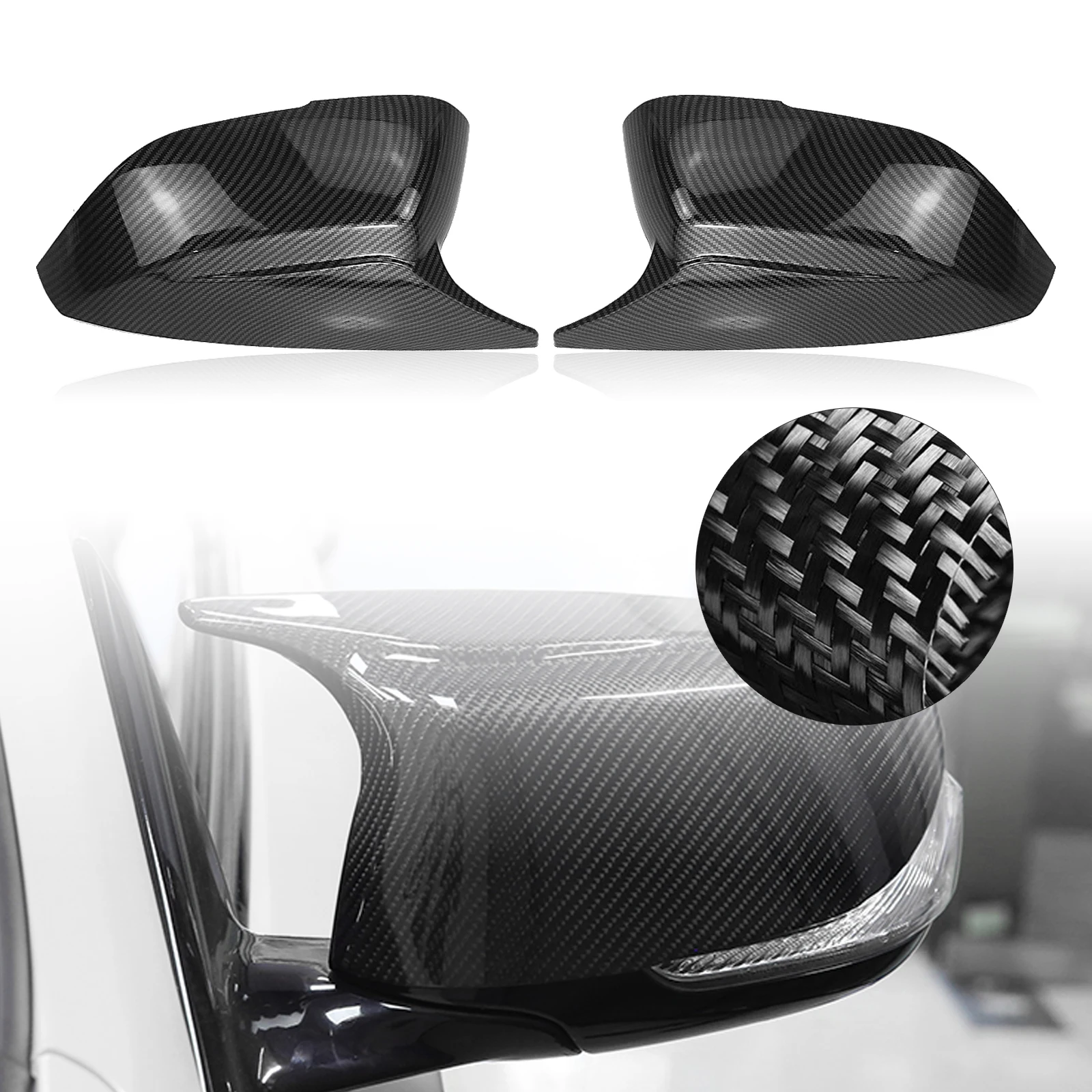 

Mirror Cover For Infiniti Q50 Q50S Q60 QX30 Q70 2014-2023 Add On Carbon Fiber Look/Gloss Black Car Exterior Rear View Caps Shell