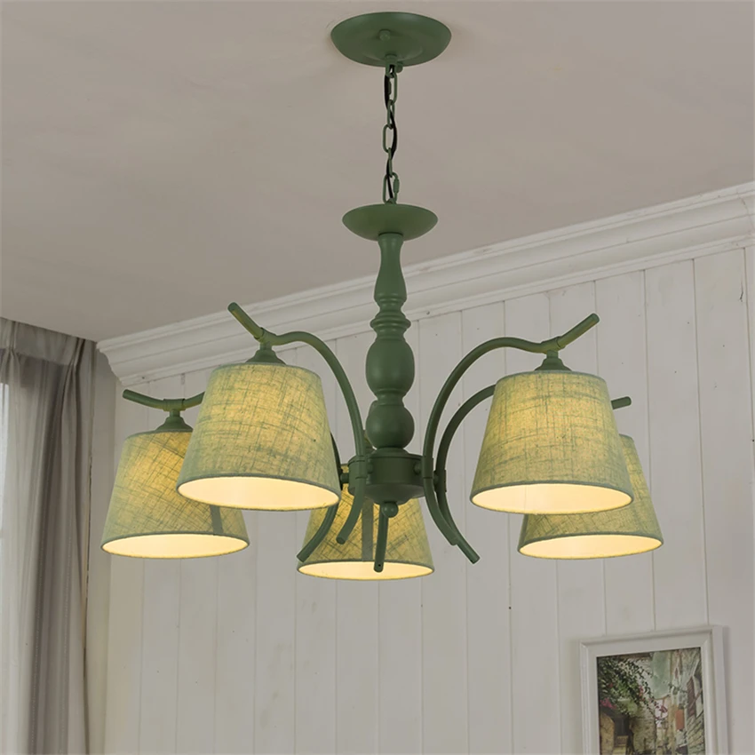 Mediterranean style fabric chandeliers lights bedroom living room dining room American iron lamps white hanging lights lighting