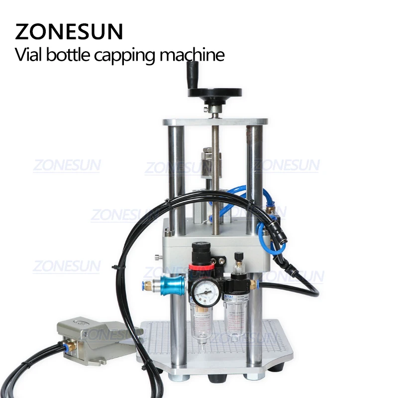 ZONESUN Pneumatic Oral Capping Machine Liquid Penicillin Antibiotic Injectable Bottle Capper Aluminum Plastic Glass Vial Crimper