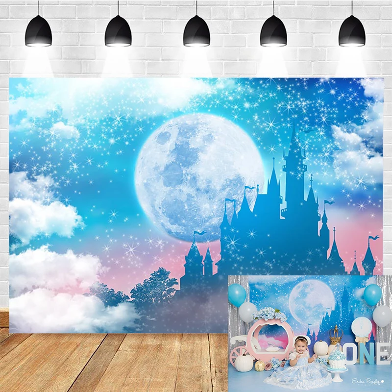 Mocsicka – arrière-plan de photographie, Super lune, château de fantaisie, accessoires de décoration, toile de fond de Portrait d'enfant, bannière