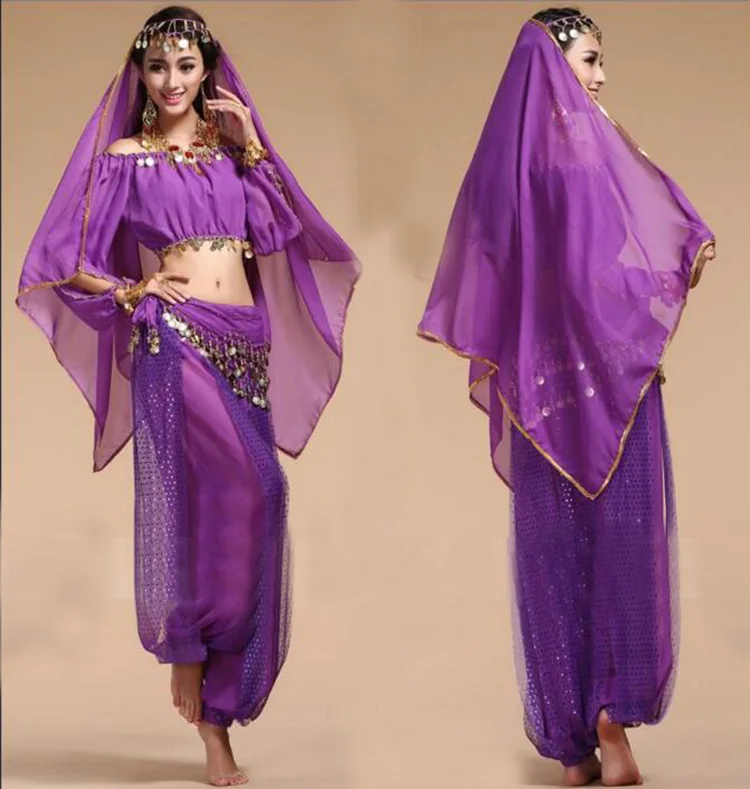 Trajes de danza del vientre orientales para mujer, trajes de danza del vientre, práctica de baile, diseño Sexy, 4 unids/set, 2020