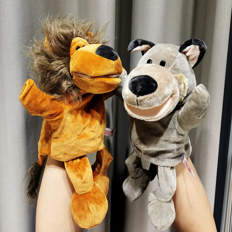 30cm Beinen Tier Handpuppe Plüsch Spielzeug Wolf Lion Panda Waschbären Handpuppen Pädagogisches Geschichte Puppe Spielzeug für Kinder kid