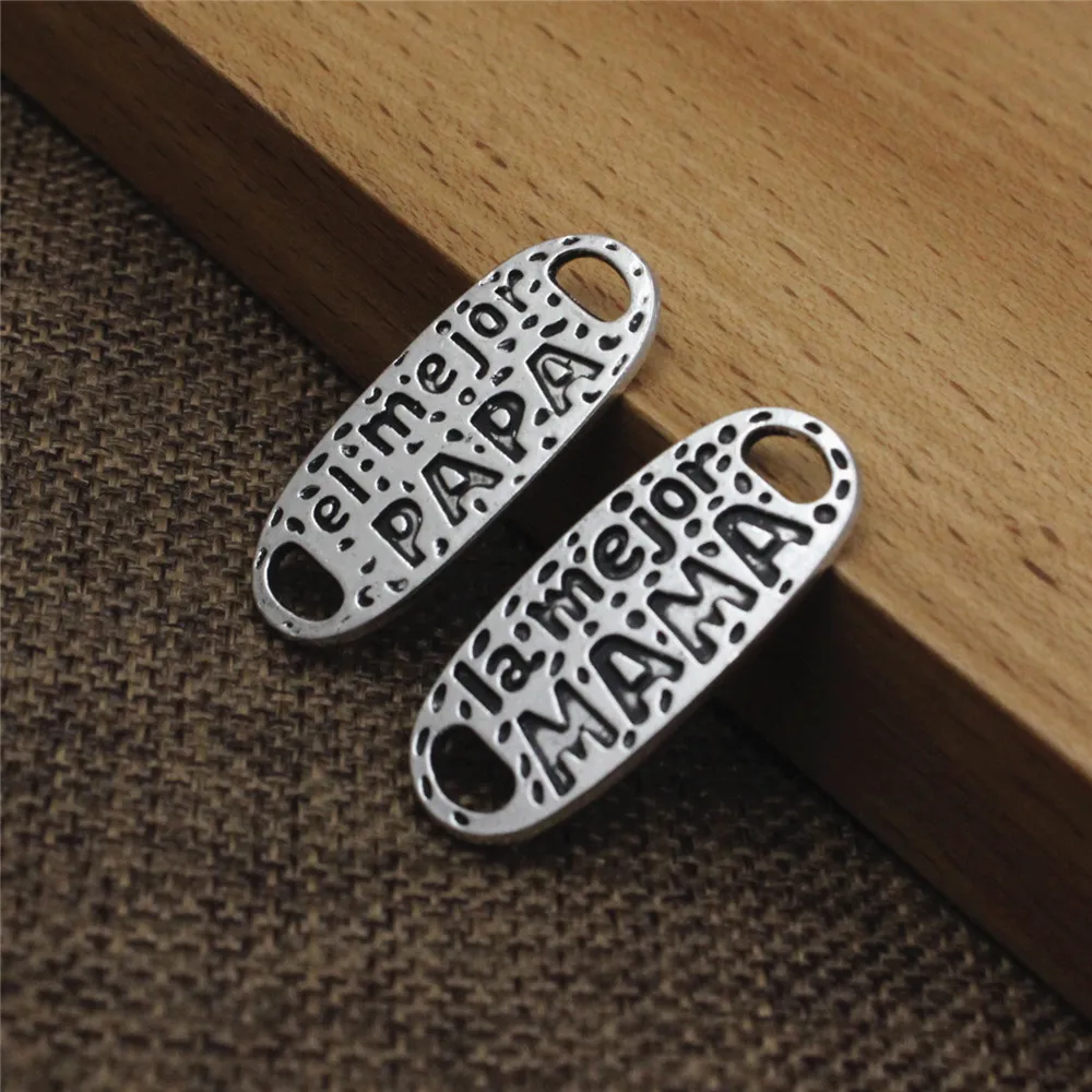 13x30mm Fashion Antique Silver Spanish MAMA PAPA Connectors Pendant Tibetan Silver Necklace Bracelet Clasps Beads 20pcs K02106