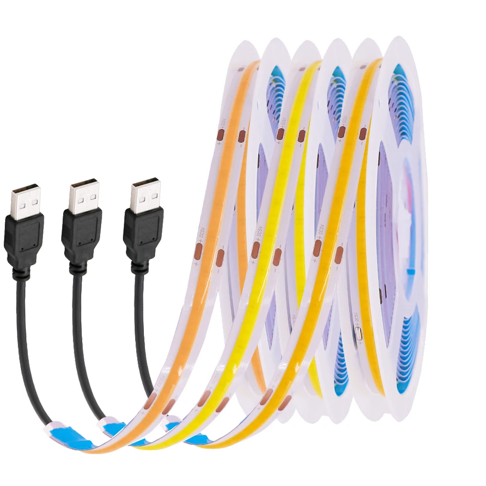 DC5V Flexible COB LED Strip 320Leds/m Ribbon Tape USB Power Strip Lamp with Remote Control Dimmer High Density Linear Light Rope