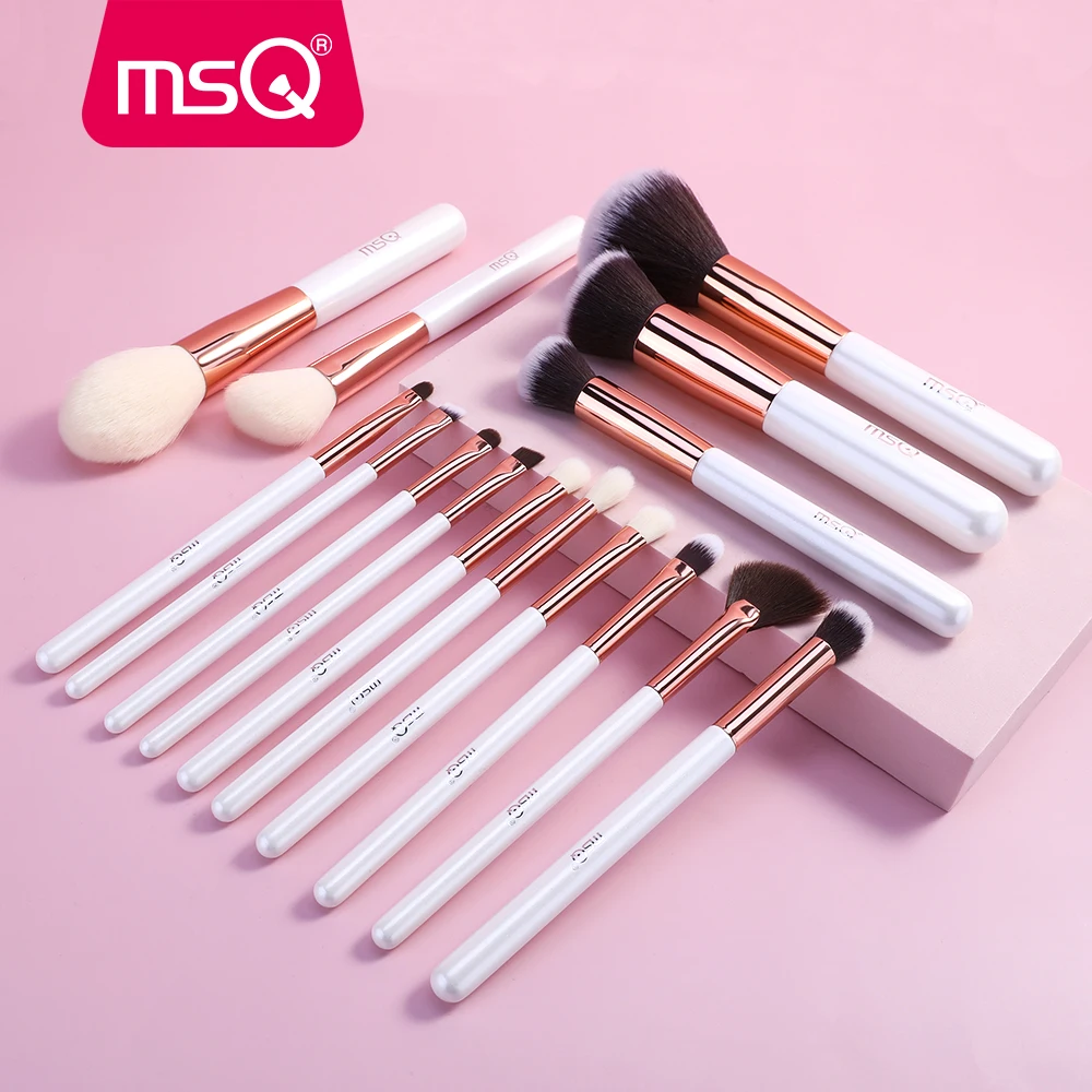 MSQ 15pcs Face Makeup Brushes Professional White/Rose Gold Synthetic Hair Powder Foundation Eyeshadow Brush Cosmetics Makeup Set